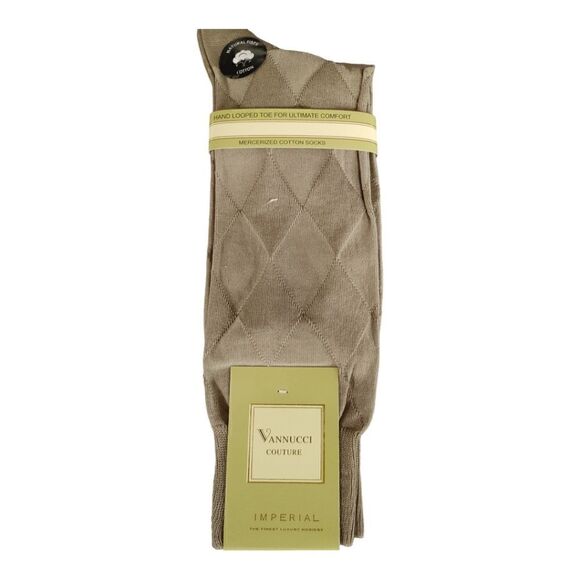 MEN'S VANNUCCI COUTURE IMPERIAL TAUPE COTTON NYLON FASHION DRESS SOCK. - Picture 1 of 3